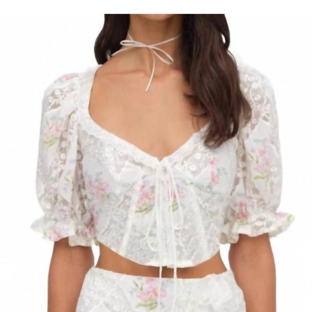 NEW FOR LOVE & LEMONS diana patchwork floral top in white size medium